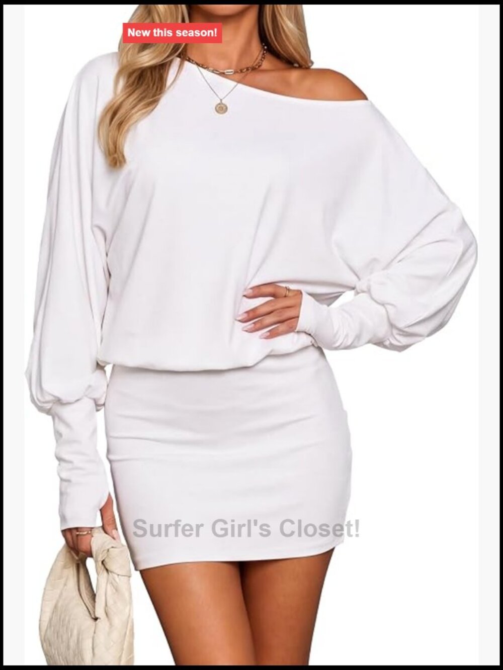 Off Shoulder Long Sleeve Bodycon Mini Dress with Thumb Holes